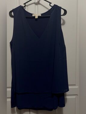 Michael Kors Navy Layered V-Neck Sleeveless Dress Blouse Top Size 1X